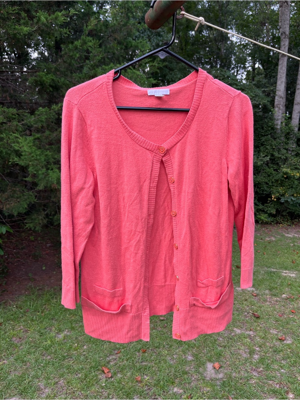 New York & Company Coral Button-Front Cardigan